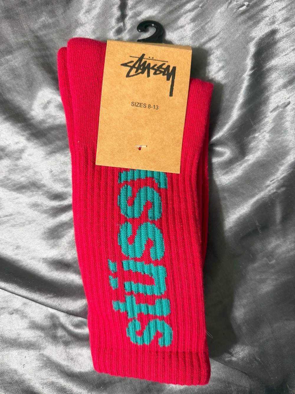 Stussy Men's Logo Crew Socks Burgundy/Teal Size 8-13 New with Tags
